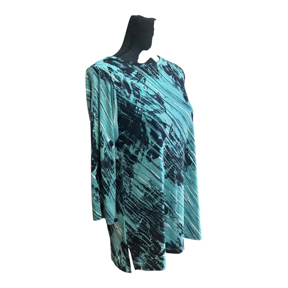Christopher & Banks Blue and Black Abstract Women's Top - Picture 4 of 6